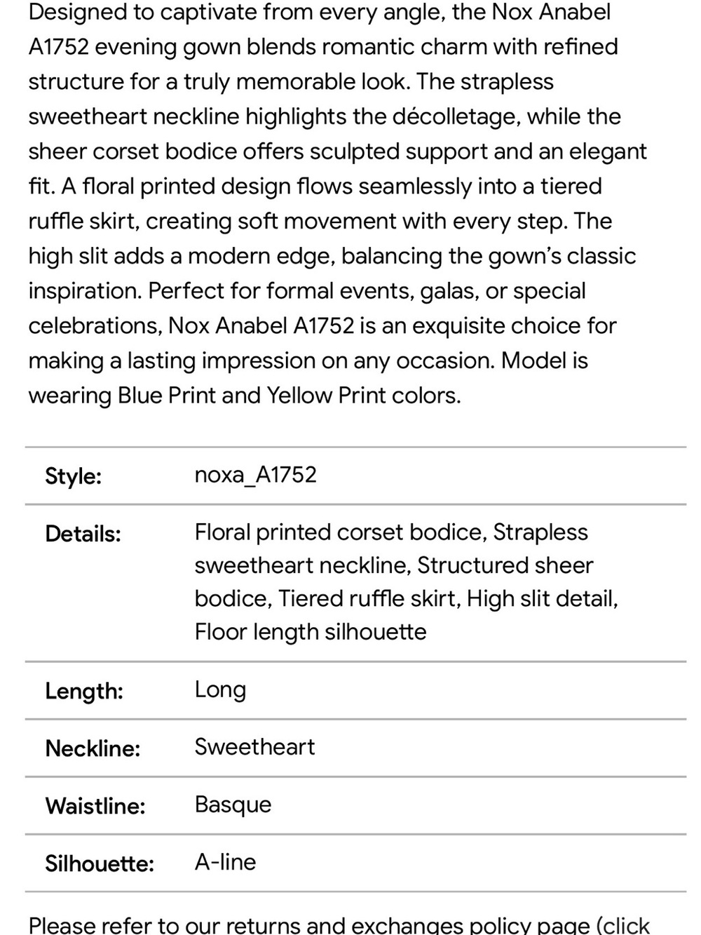 Blue and White Printed High-Low Prom Dress - Picture 7 of 13